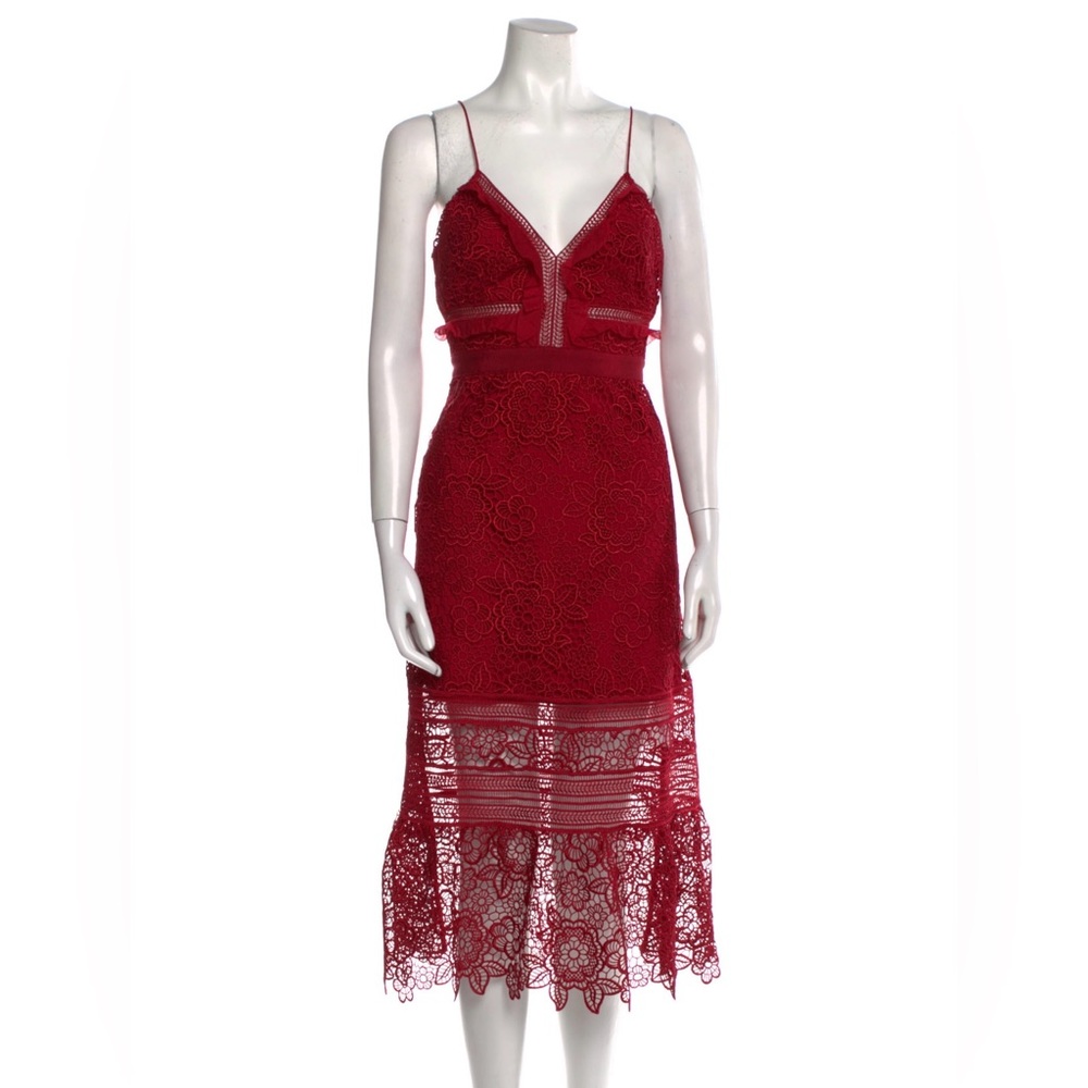 COPY Self Portrait Red Lace Floral Midi Dress